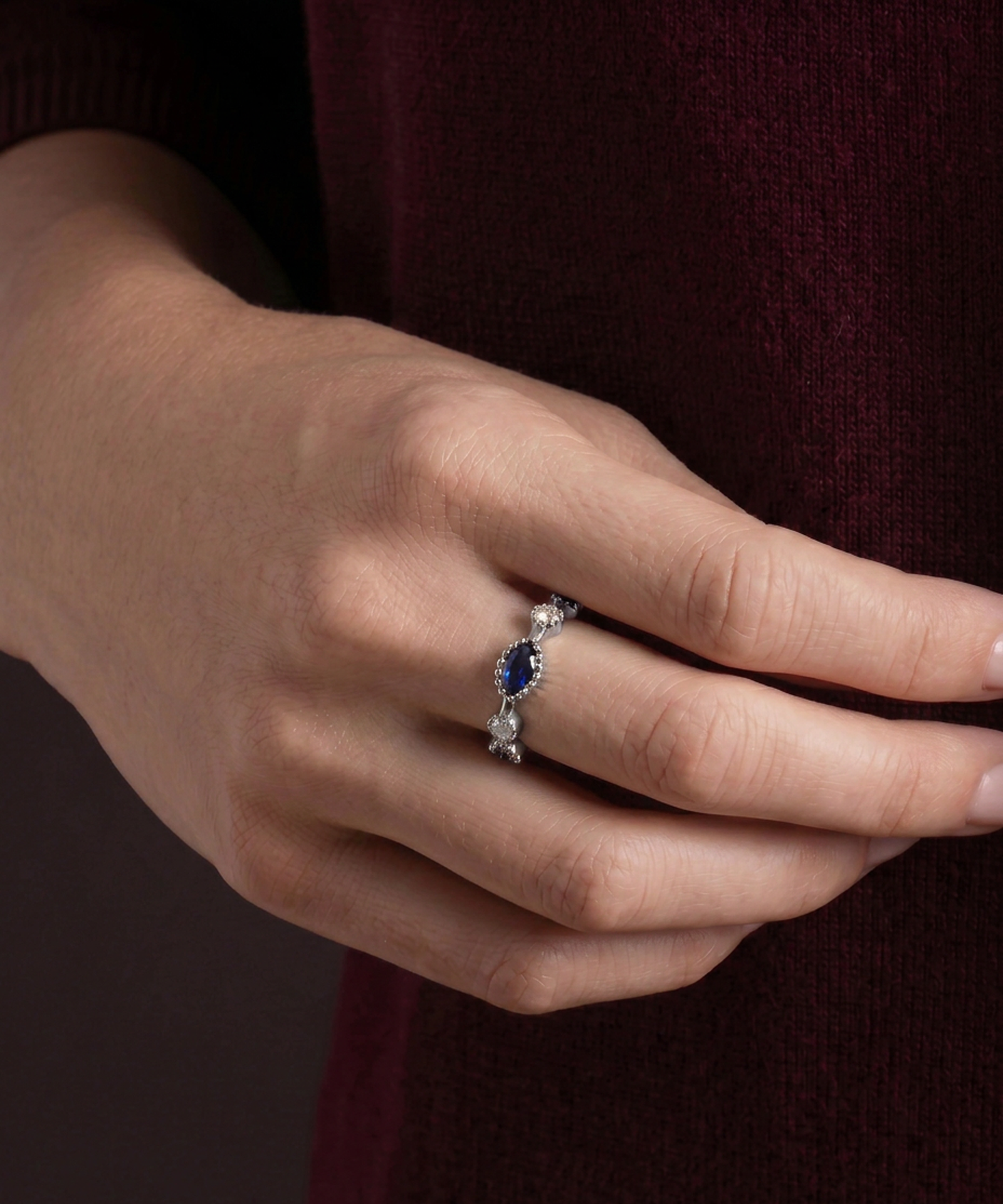 Aanika V. Sapphire & Diamond Marquise Band