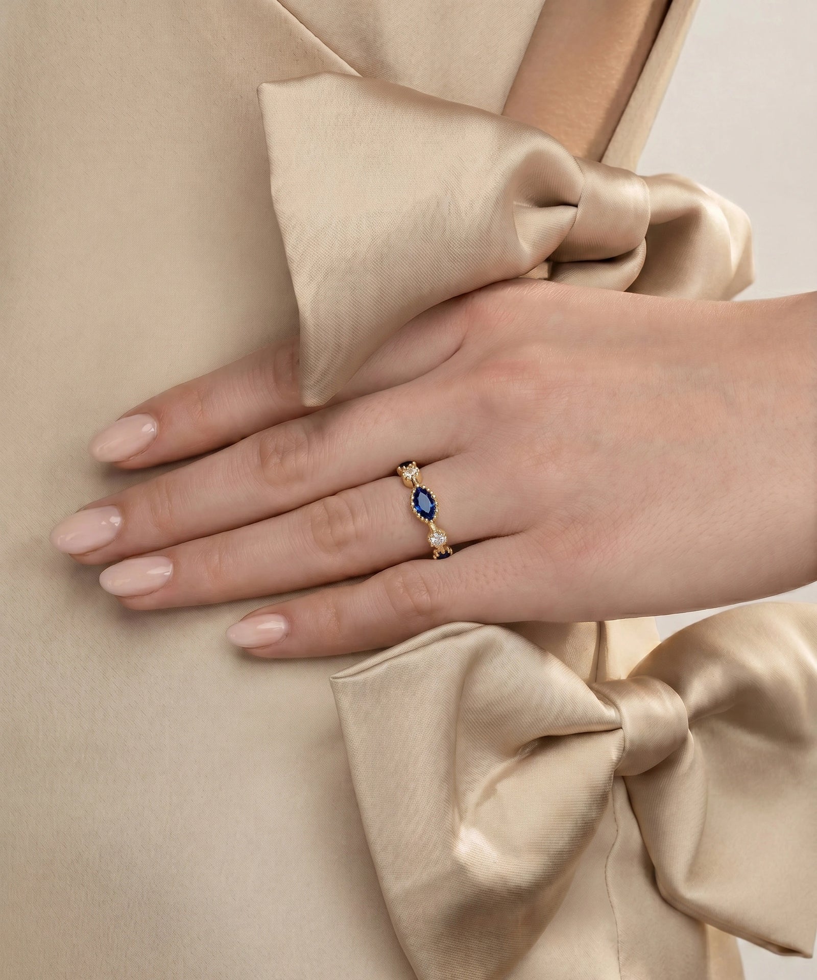 Aanika V. Sapphire & Diamond Marquise Band