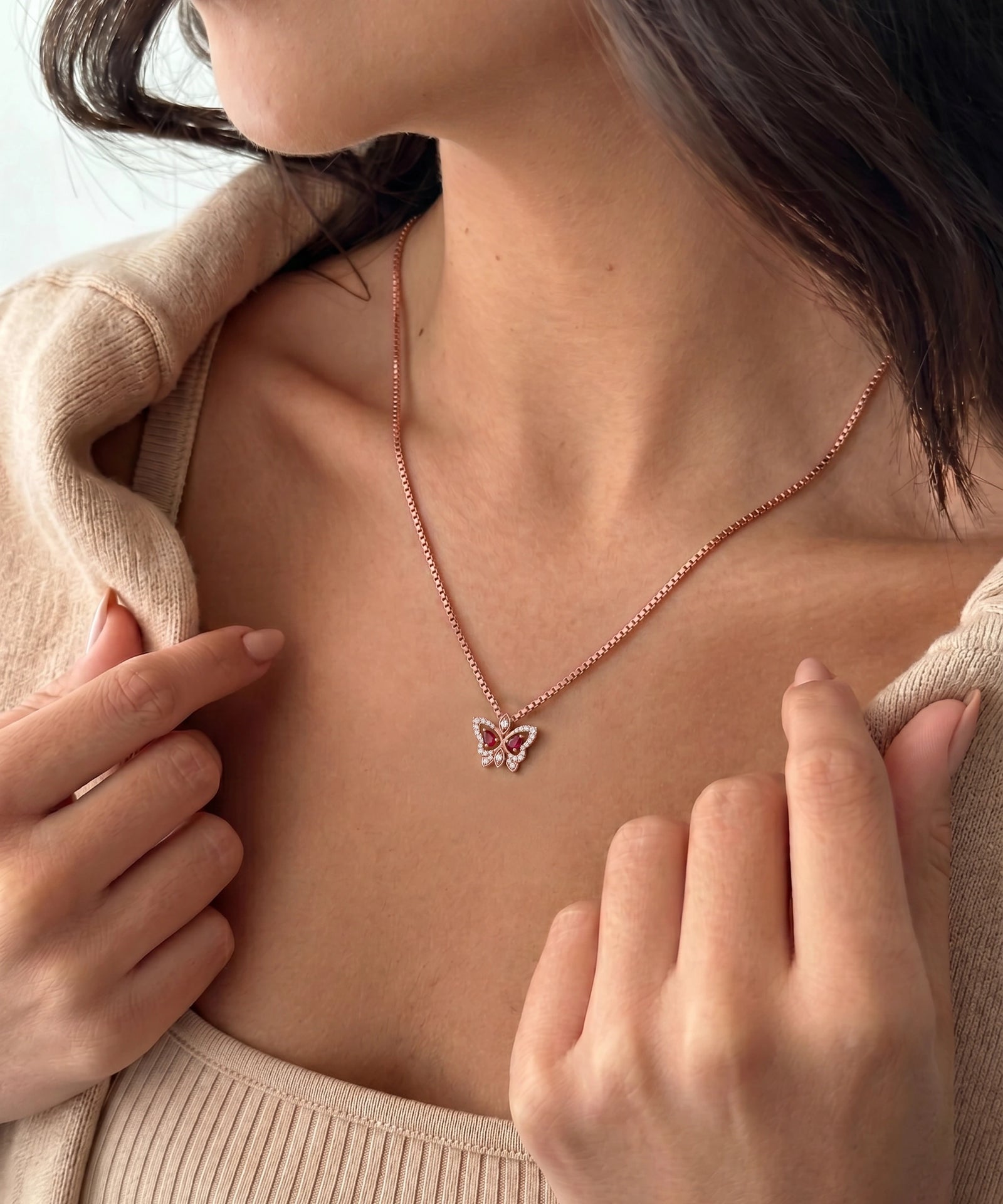 Aanika V. Ruby & Diamond Butterfly Pendant
