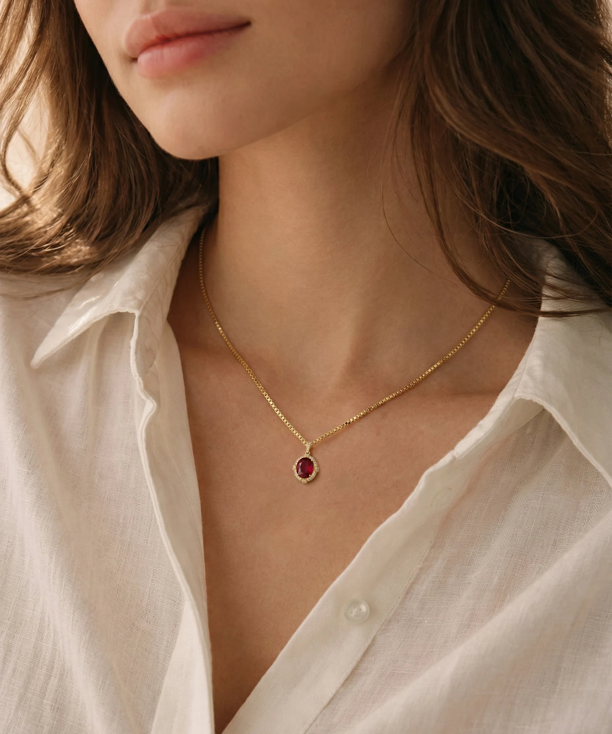 Aanika V® ruby & diamond oval halo pendant - alternate product view