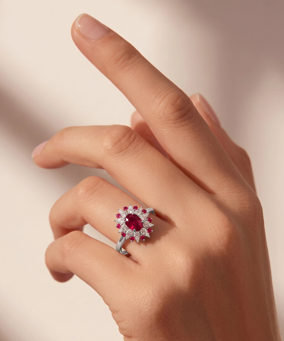 Aanika V® ruby & diamond oval halo cluster ring - alternate product view