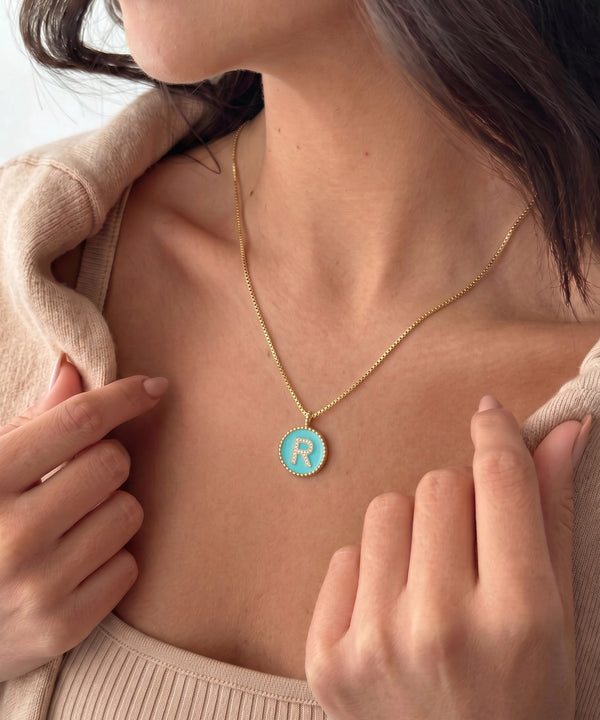 Bella by Ovani® Diamond & Blue Turquoise Letter R Initial Pendant
