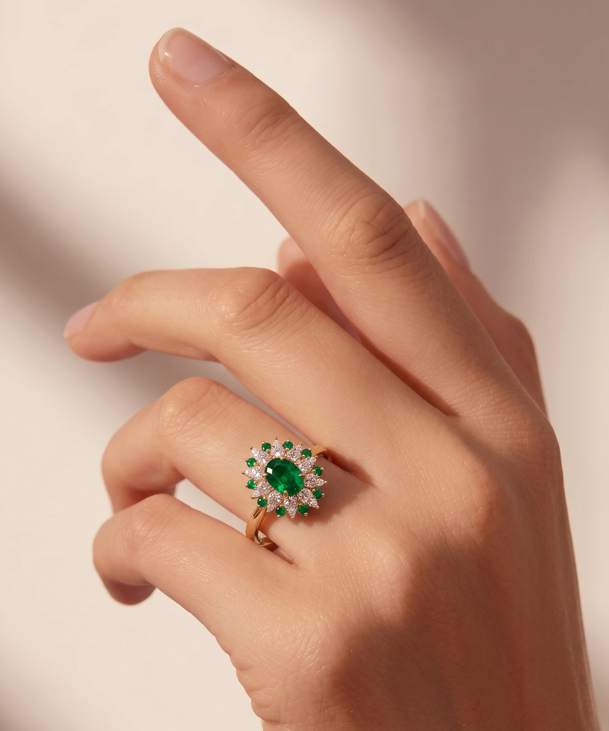 Aanika V® emerald & diamond halo cluster ring - alternate product view