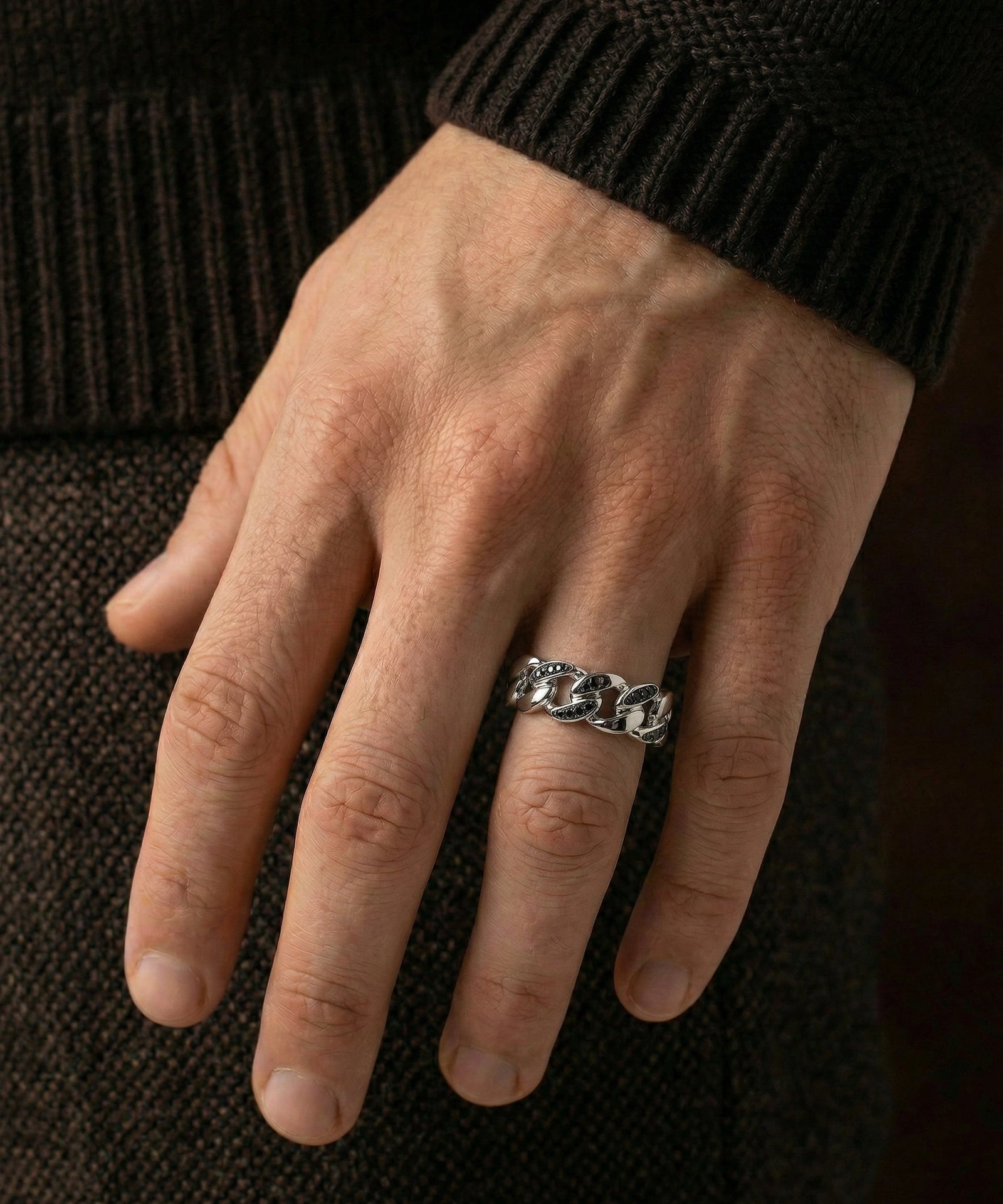 Link N Lock® Black Treated Diamond Cuban Men's Ring - 0.2 Ct. T.W.