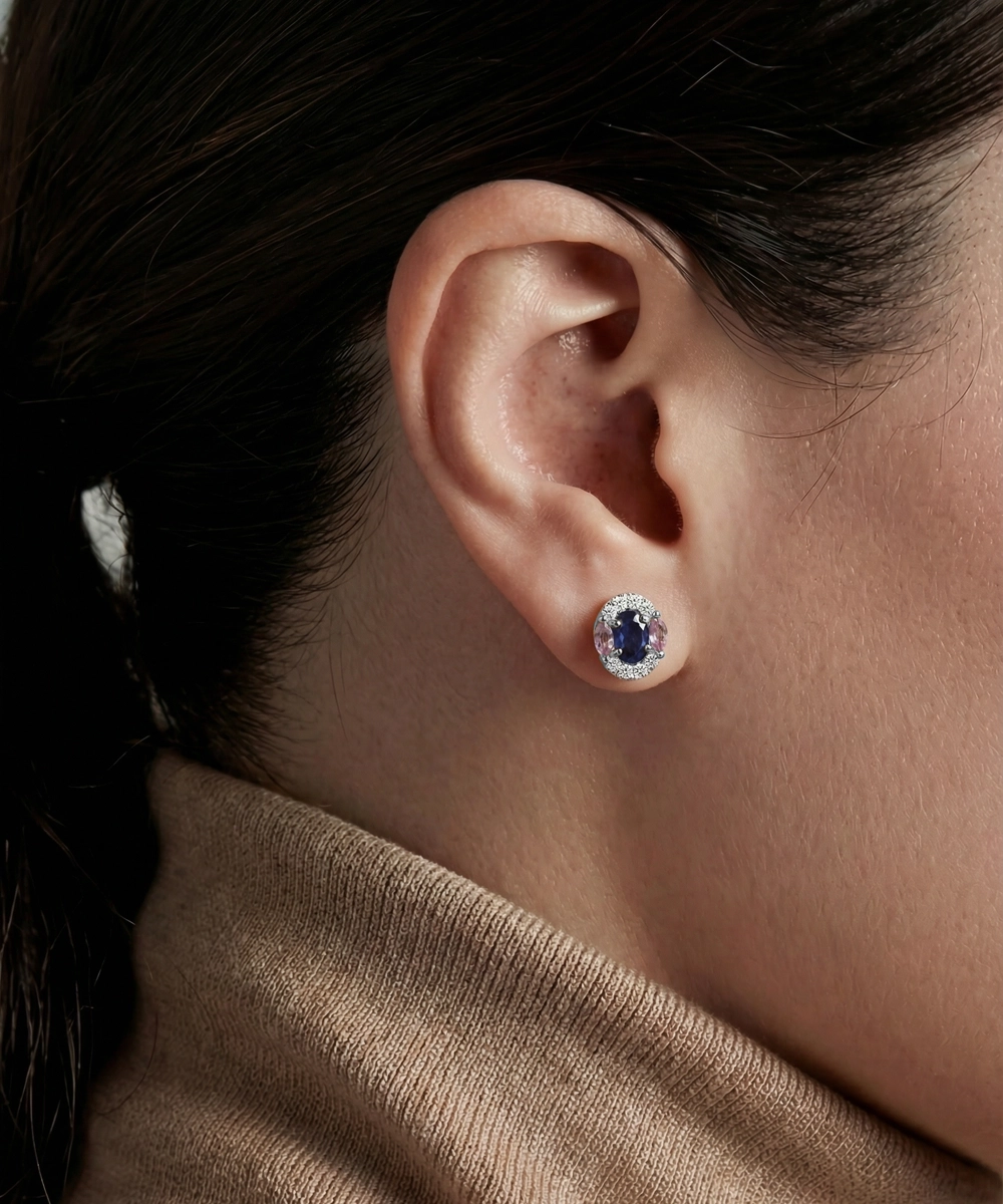Love Spell® Sapphire Lab-Grown Diamond Halo Earrings in Sterling Silver alternate view