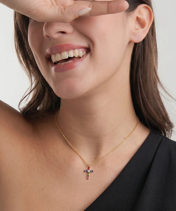 Love Spell® Lab-grown Diamond & Multicolor Stones Cross Necklace