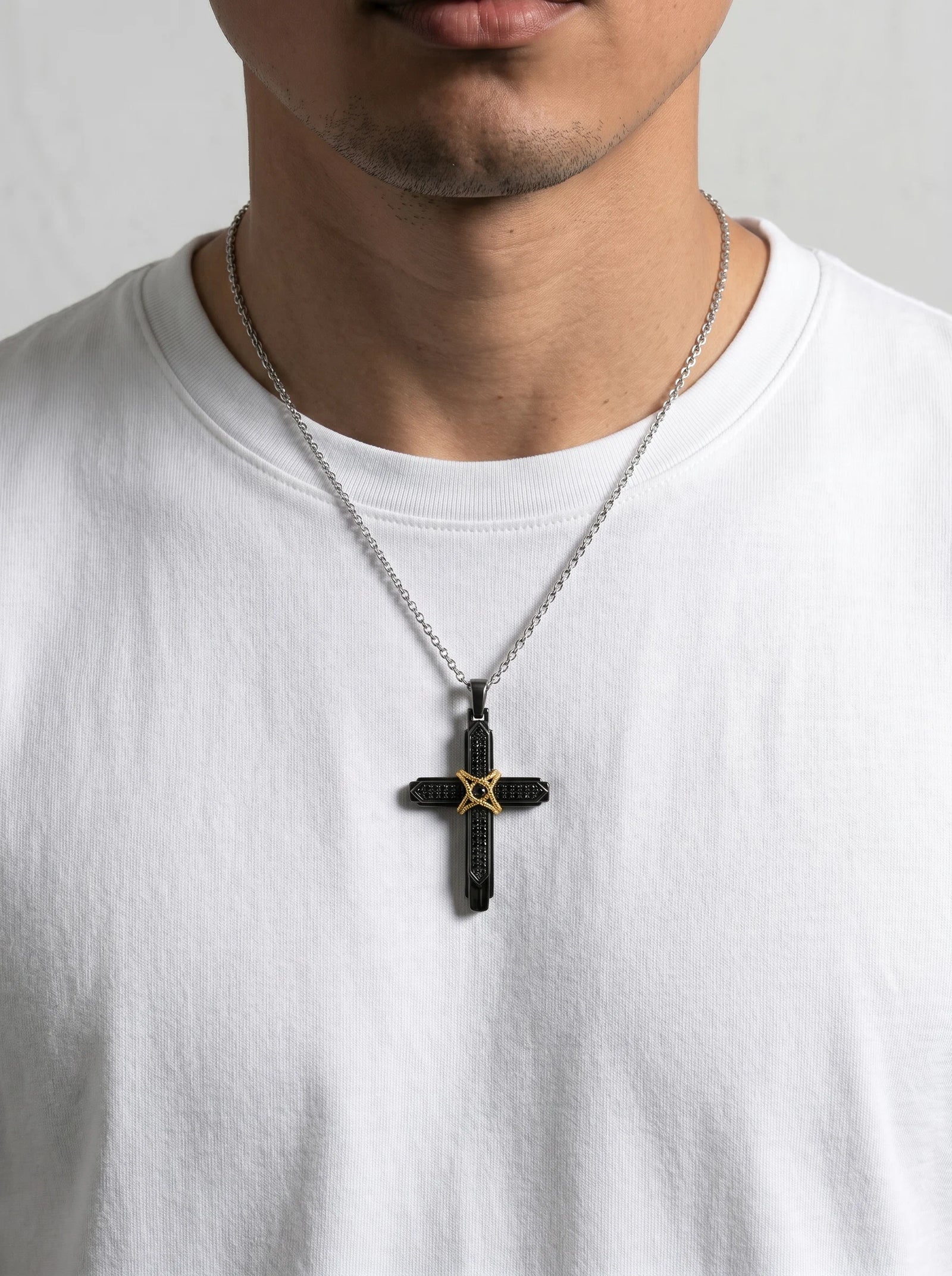 Link N Lock® Black Treated Diamond Cross Pendant