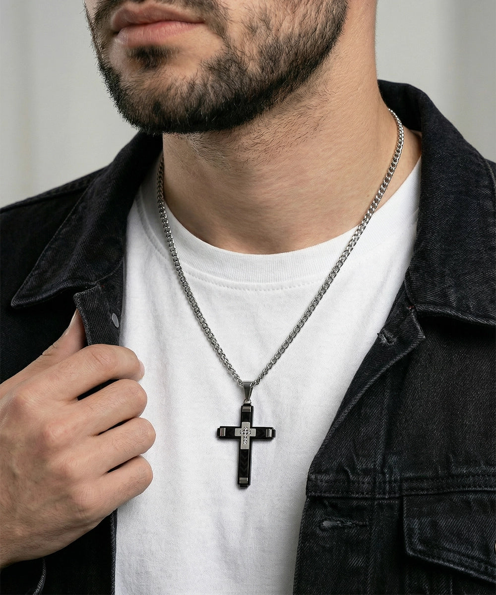 Link N LockÂ® Men's White Cubic Zirconia Stainless Steel Cross Pendant with 24 inch Curb Chain