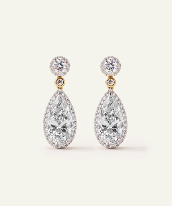 Ovani® Lab-grown Diamond Elongated Pear Halo Dangling Earrings