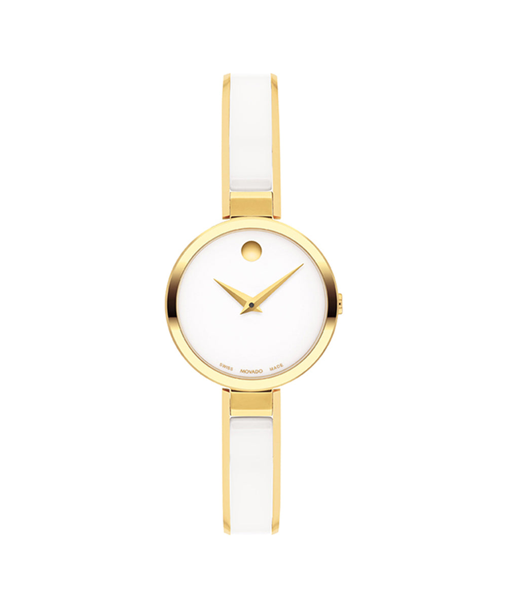 Gold and white watch on a white background
