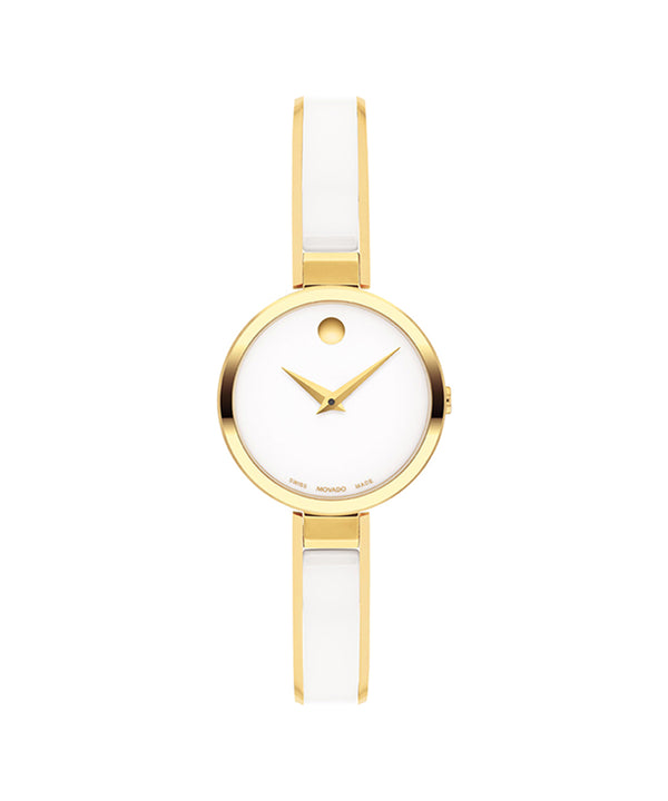 Gold and white watch on a white background