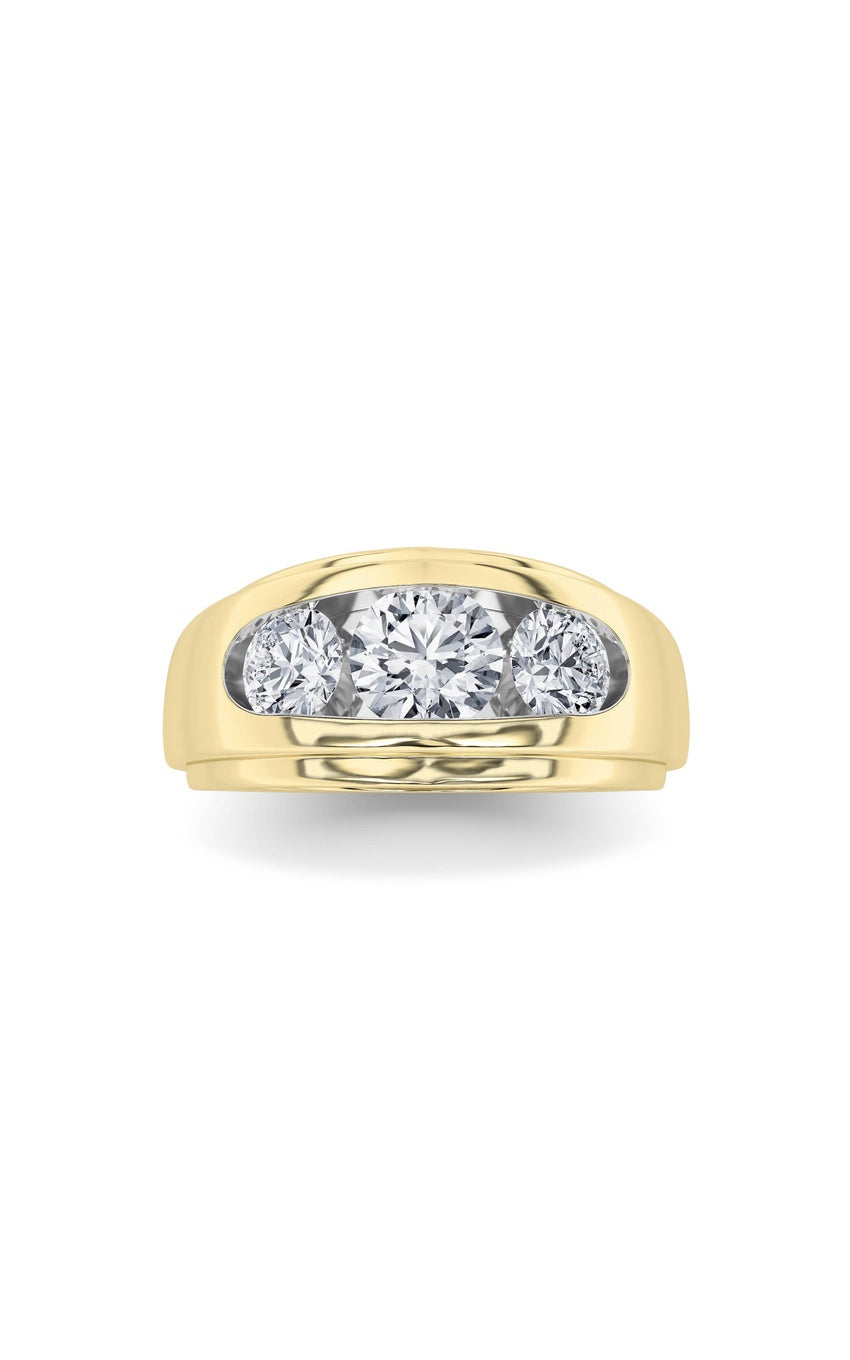 3Cttw Round Shaped Lab Grown Diamond (G/VS) Mens Ring in 14K Gold
