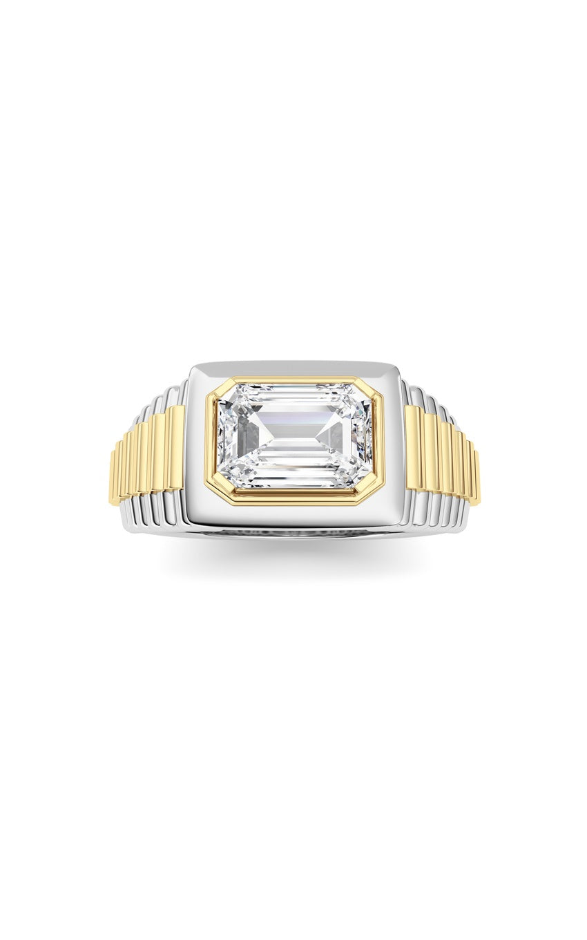 2.5Cttw Emerald Shaped Lab Grown Diamond (F/VS) Mens Ring in 14K Gold