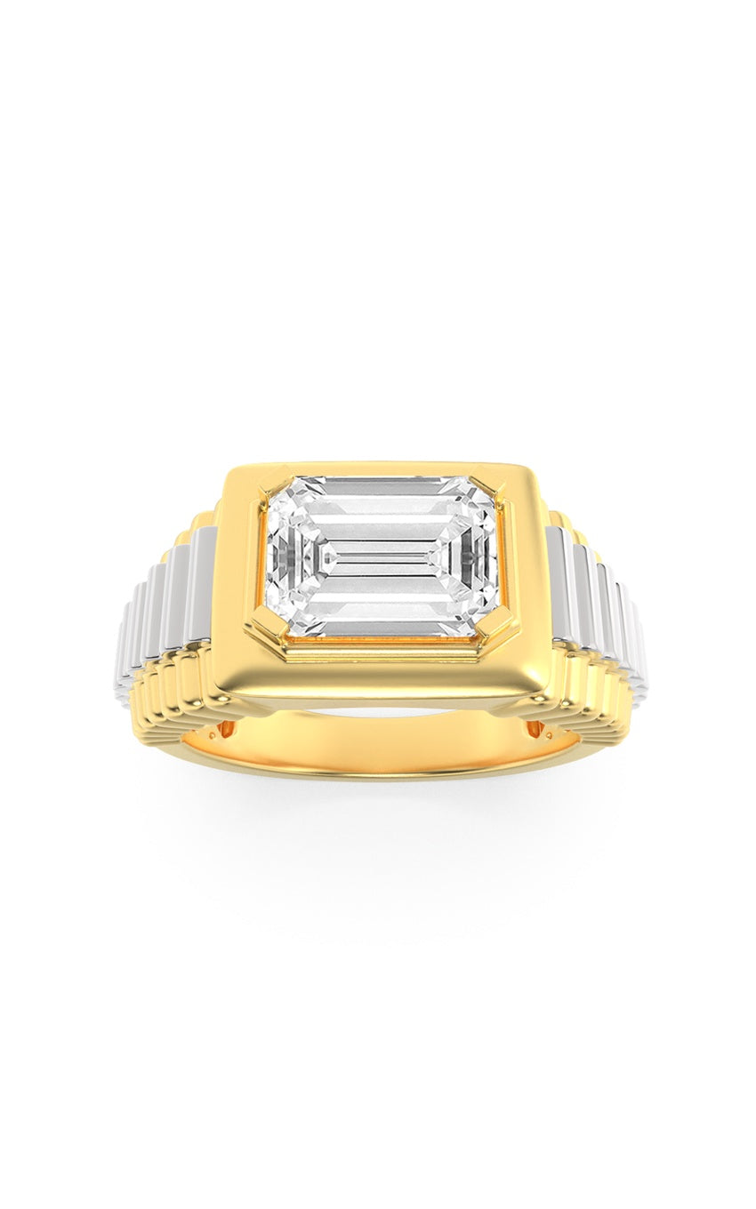 2.5Cttw Emerald Shaped Lab Grown Diamond (F/VS) Mens Ring in 14K Gold