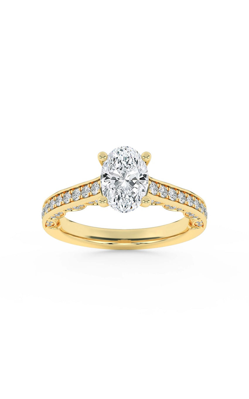 2Cttw Oval Shaped Lab Grown Diamond (F/VS) Accented Engagement Ring in 14K Gold