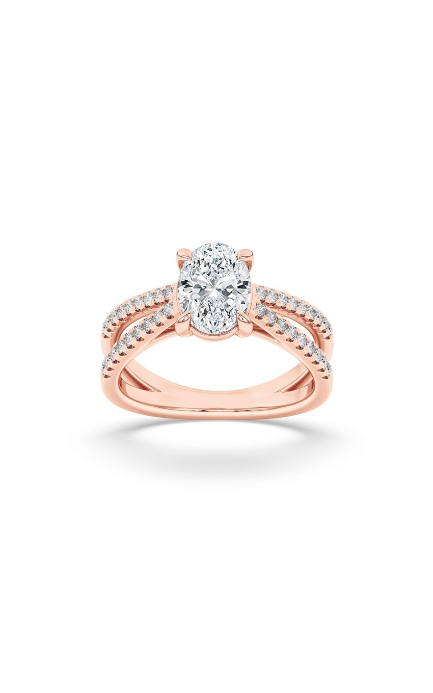 2Cttw Oval Shaped Lab Grown Diamond (F/VS) Cross Shank Accented Engagement Ring in 14K Gold