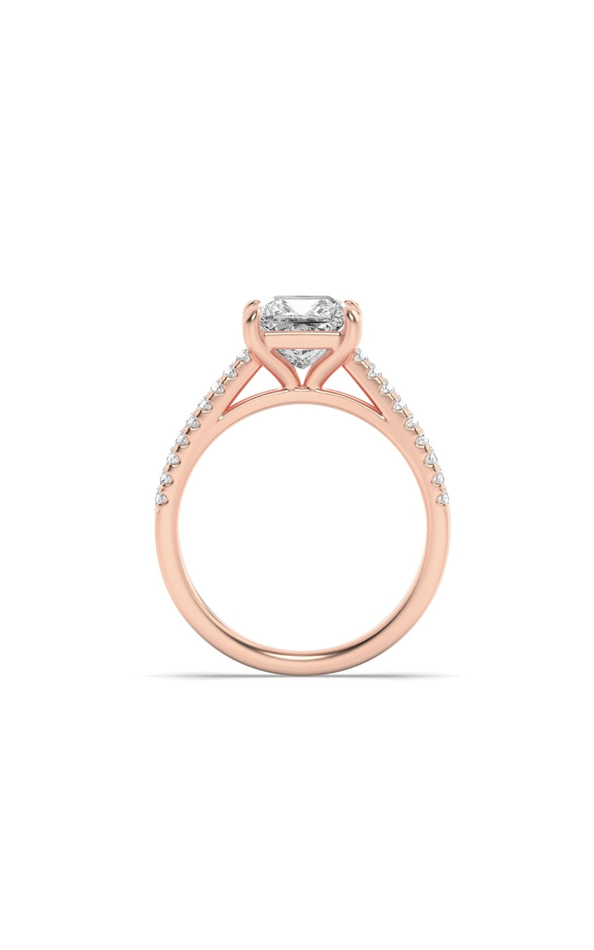 2Cttw Princess Shaped Lab Grown Diamond (F/VS) Cross Shank Accented Engagement Ring in 14K Gold
