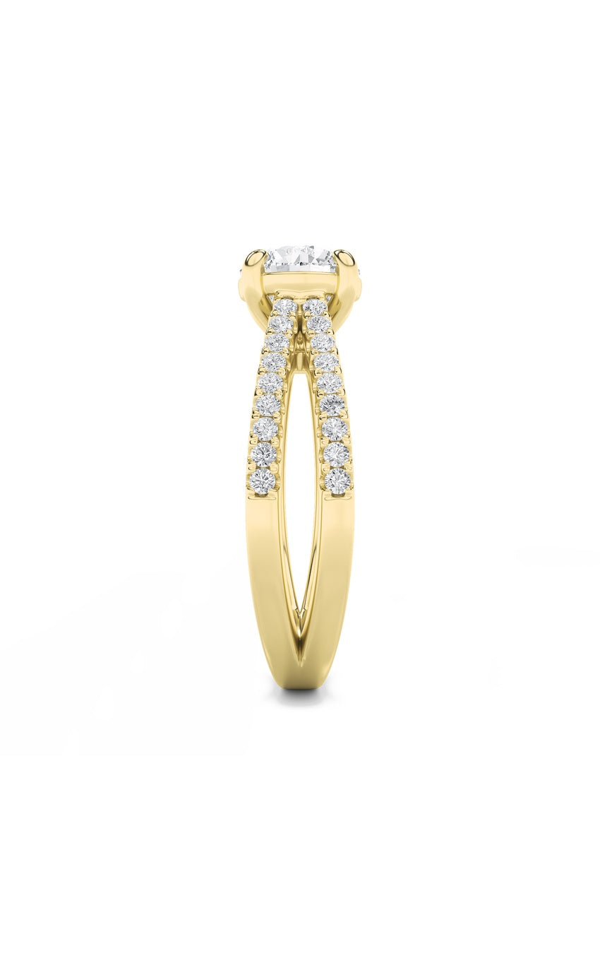 2Cttw Round Shaped Lab Grown Diamond (F/VS) CrossShank Accented Engagement Ring in 14K Gold
