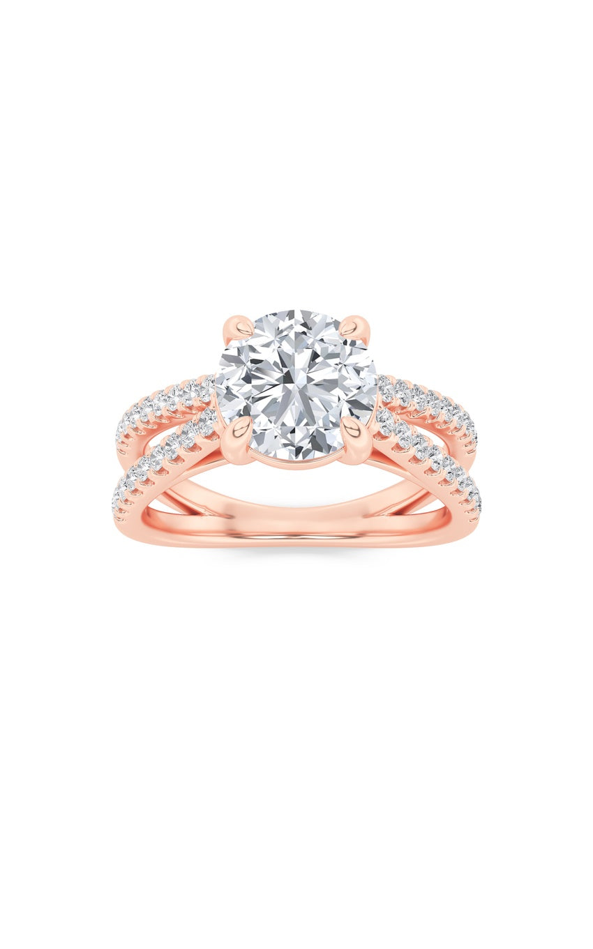 2Cttw Round Shaped Lab Grown Diamond (F/VS) CrossShank Accented Engagement Ring in 14K Gold