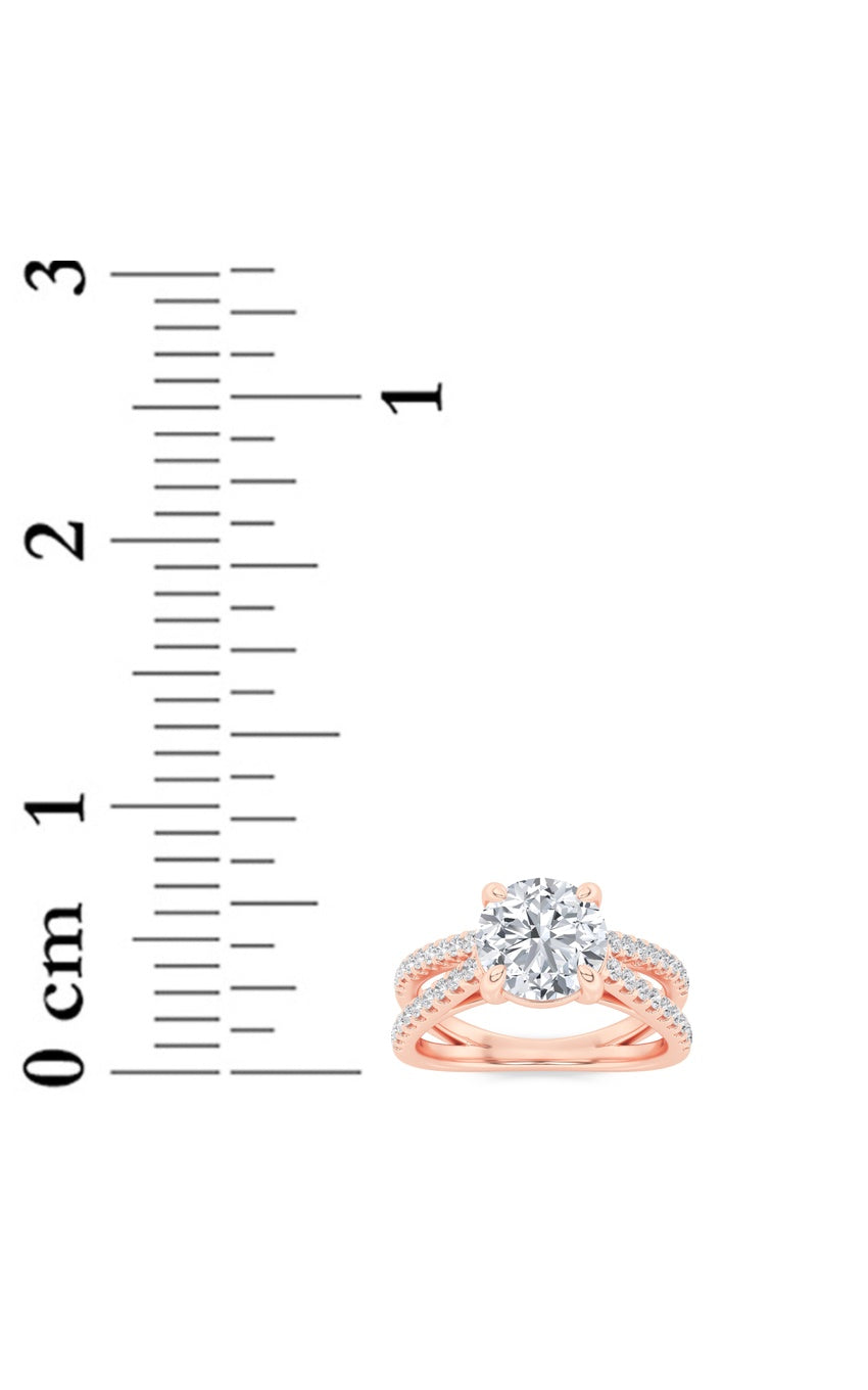 2Cttw Round Shaped Lab Grown Diamond (F/VS) CrossShank Accented Engagement Ring in 14K Gold