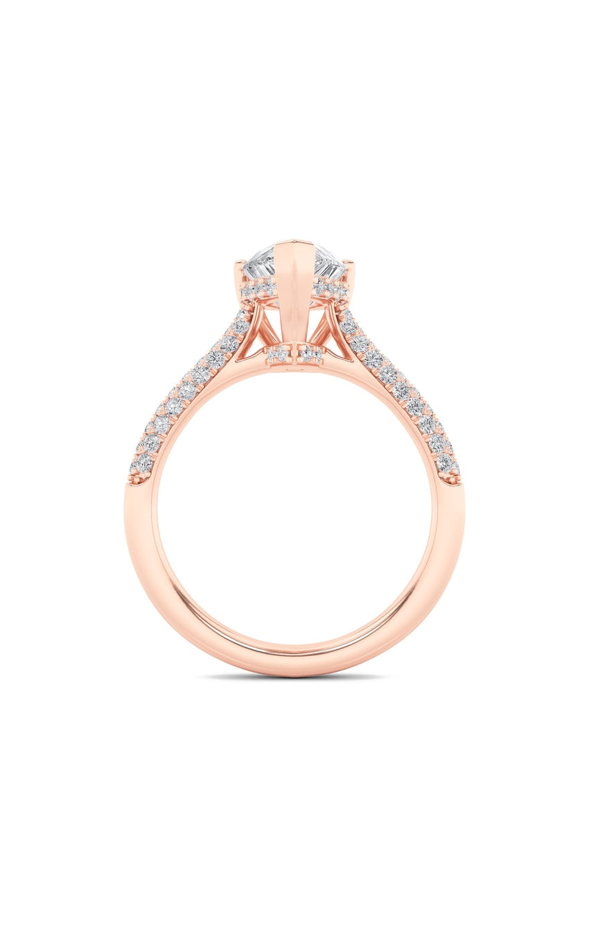 3Cttw Pear Shaped Lab Grown Diamond (F/VS) TripleRow Accented Engagement Ring in 14K Gold