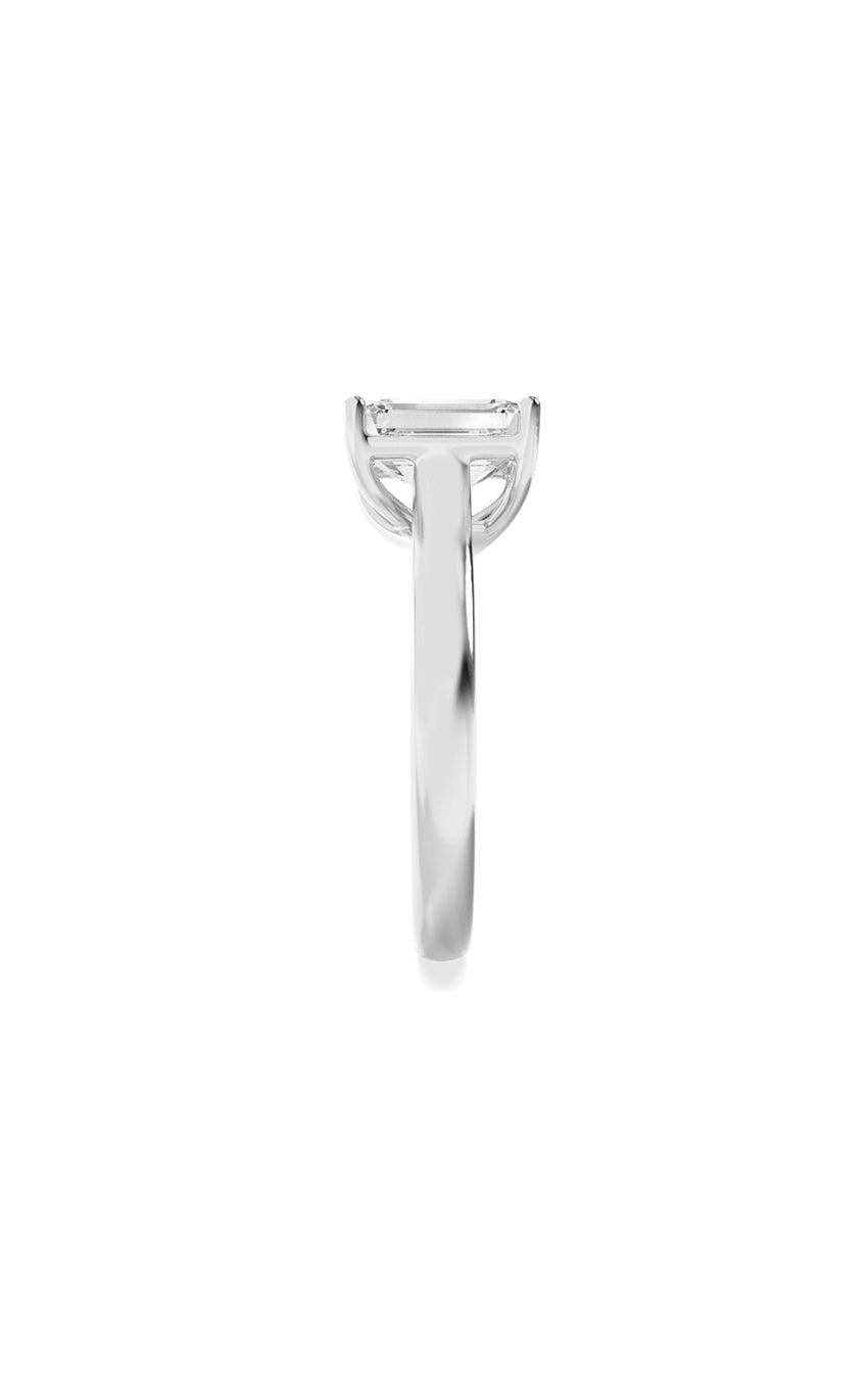 2Cttw Emerald Shaped Lab Grown Diamond (F/VS) Plain Cathedral Trellis Shank Solitaire Engagement Ring in 14K Gold