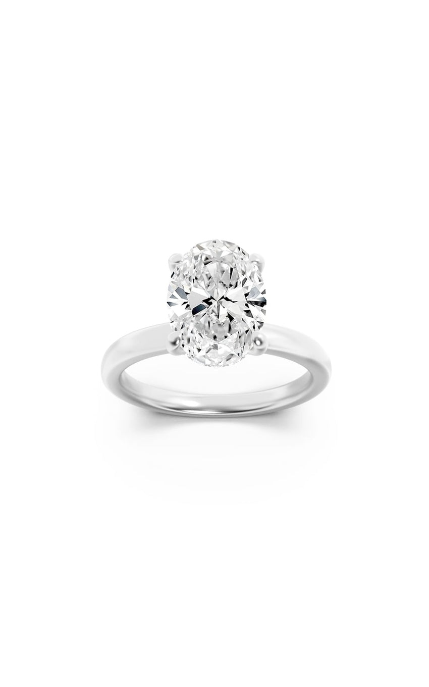 1Cttw Oval Shaped Lab Grown Diamond (F/VS) Hidden Halo Plain Shank Engagement Ring in 14K Gold