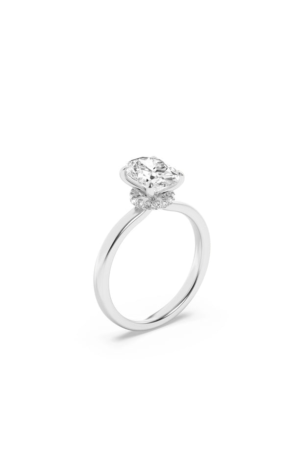1Cttw Oval Shaped Lab Grown Diamond (F/VS) Hidden Halo Plain Shank Engagement Ring in 14K Gold