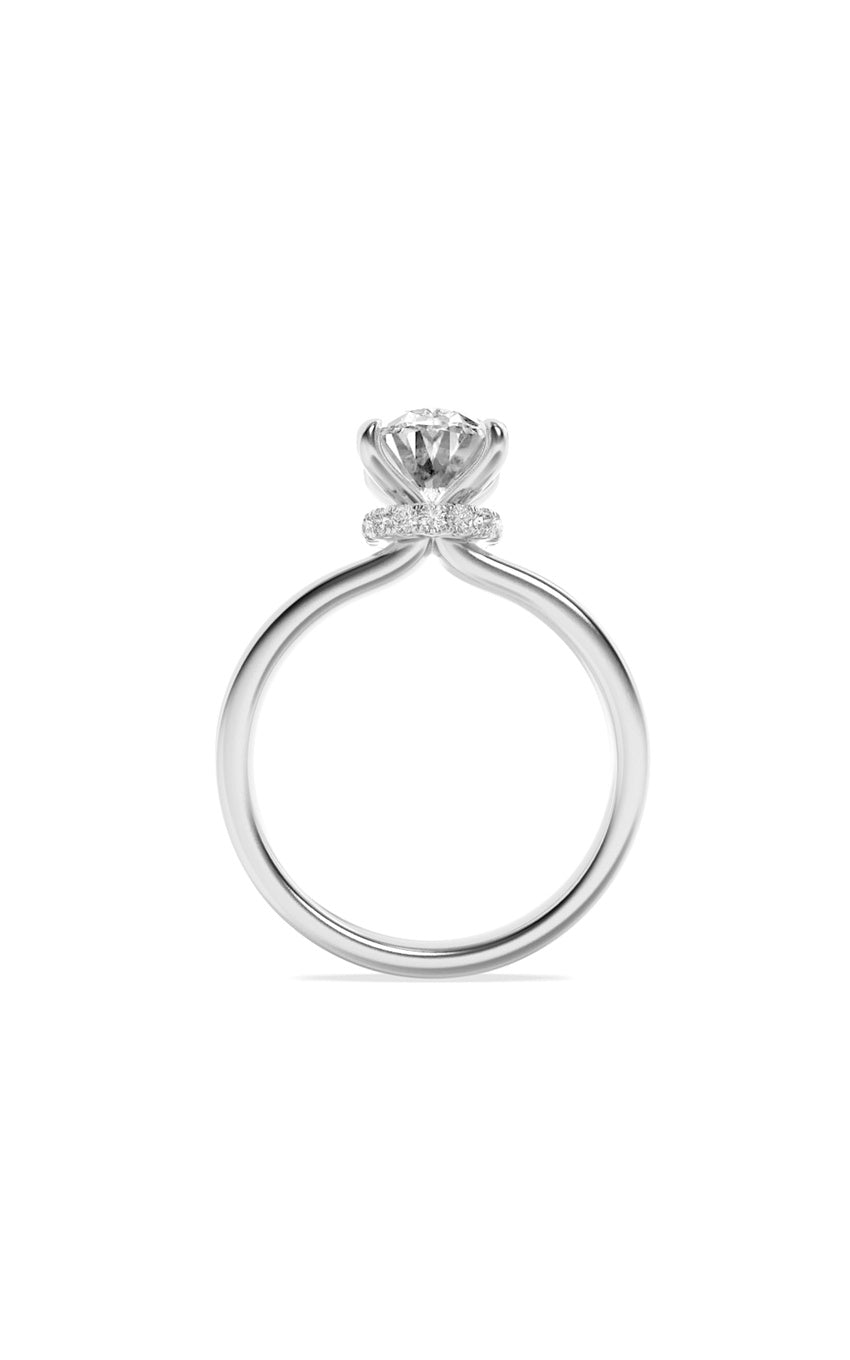 1Cttw Oval Shaped Lab Grown Diamond (F/VS) Hidden Halo Plain Shank Engagement Ring in 14K Gold
