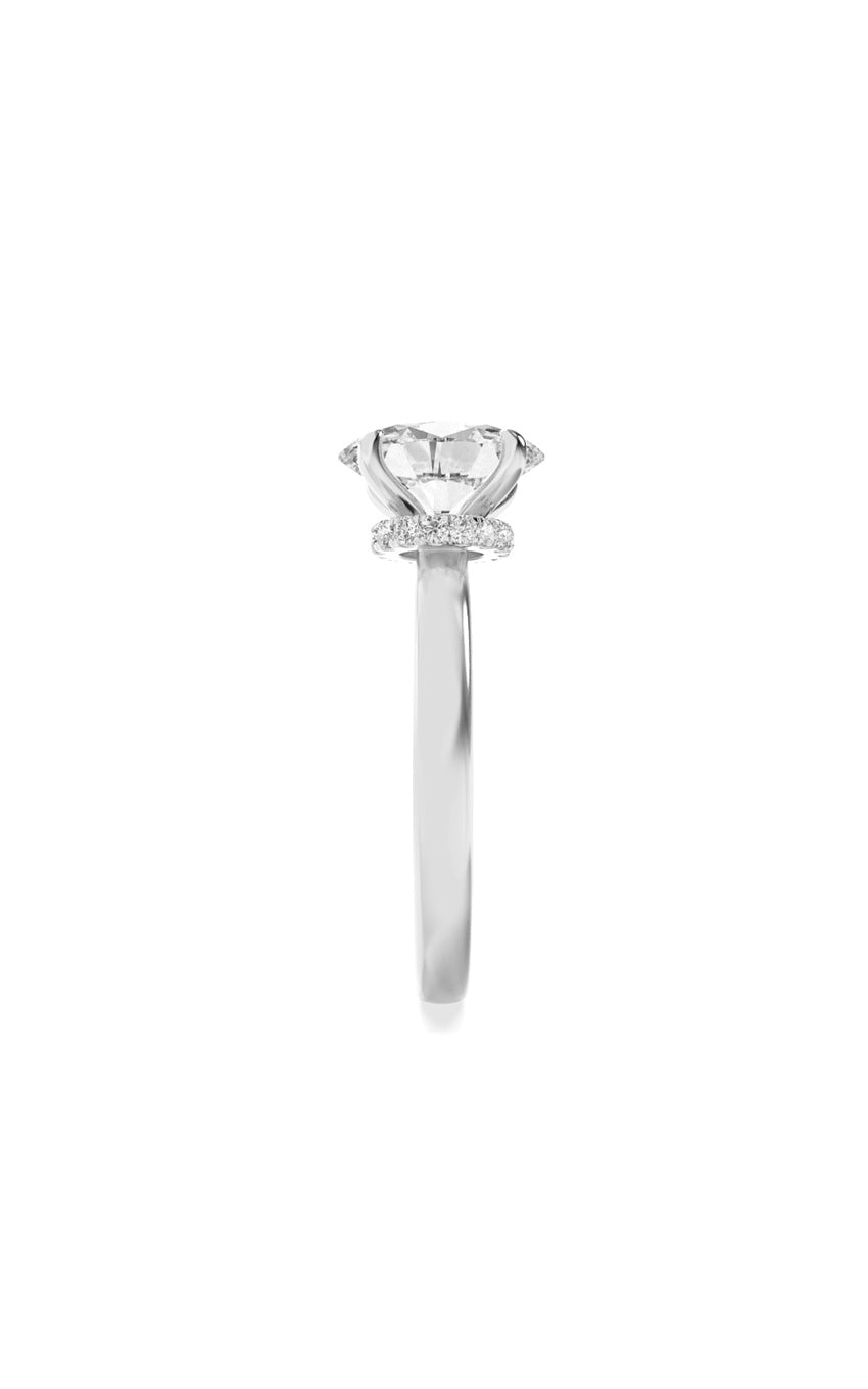1Cttw Oval Shaped Lab Grown Diamond (F/VS) HiddenHalo Plain Shank Engagement Ring in 14K Gold