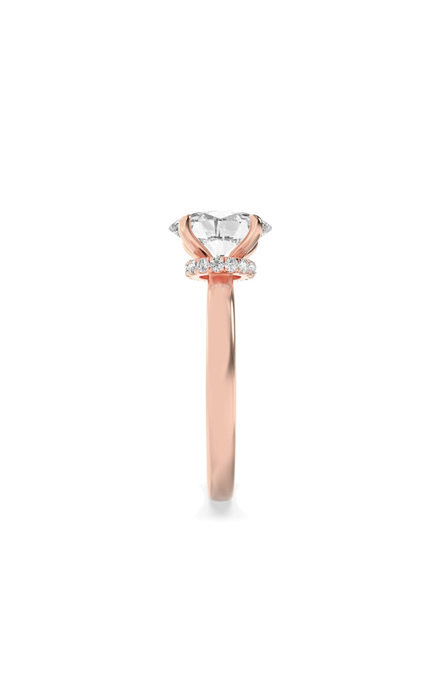 1Cttw Oval Shaped Lab Grown Diamond (F/VS) Hidden Halo Plain Shank Engagement Ring in 14K Gold