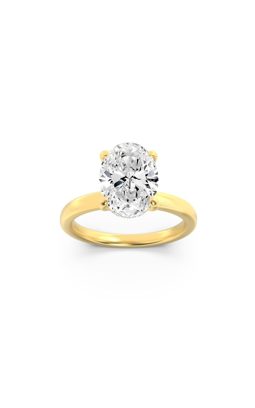 2Cttw Oval Shaped Lab Grown Diamond (F/VS) HiddenHalo Plain Shank Engagement Ring in 14K Gold