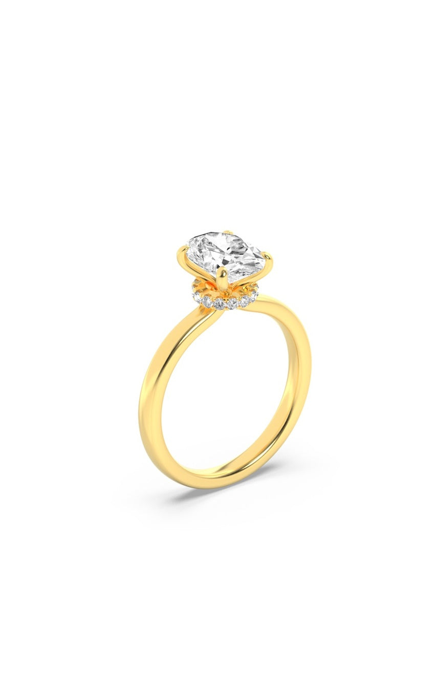 2Cttw Oval Shaped Lab Grown Diamond (F/VS) HiddenHalo Plain Shank Engagement Ring in 14K Gold