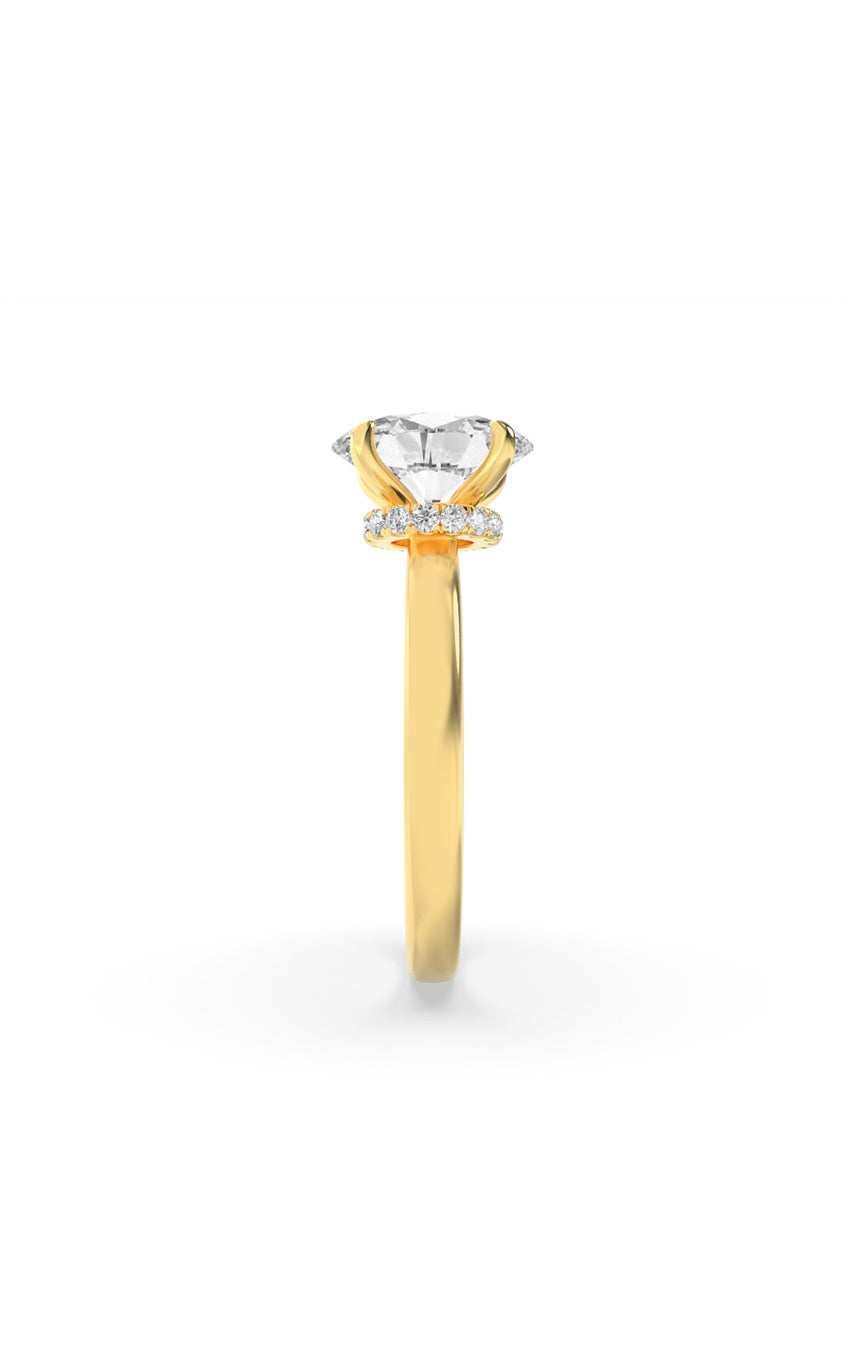 2Cttw Oval Shaped Lab Grown Diamond (F/VS) HiddenHalo Plain Shank Engagement Ring in 14K Gold