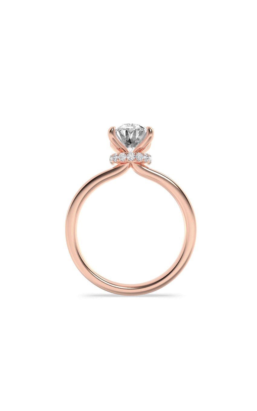 2Cttw Oval Shaped Lab Grown Diamond (F/VS) HiddenHalo Plain Shank Engagement Ring in 14K Gold