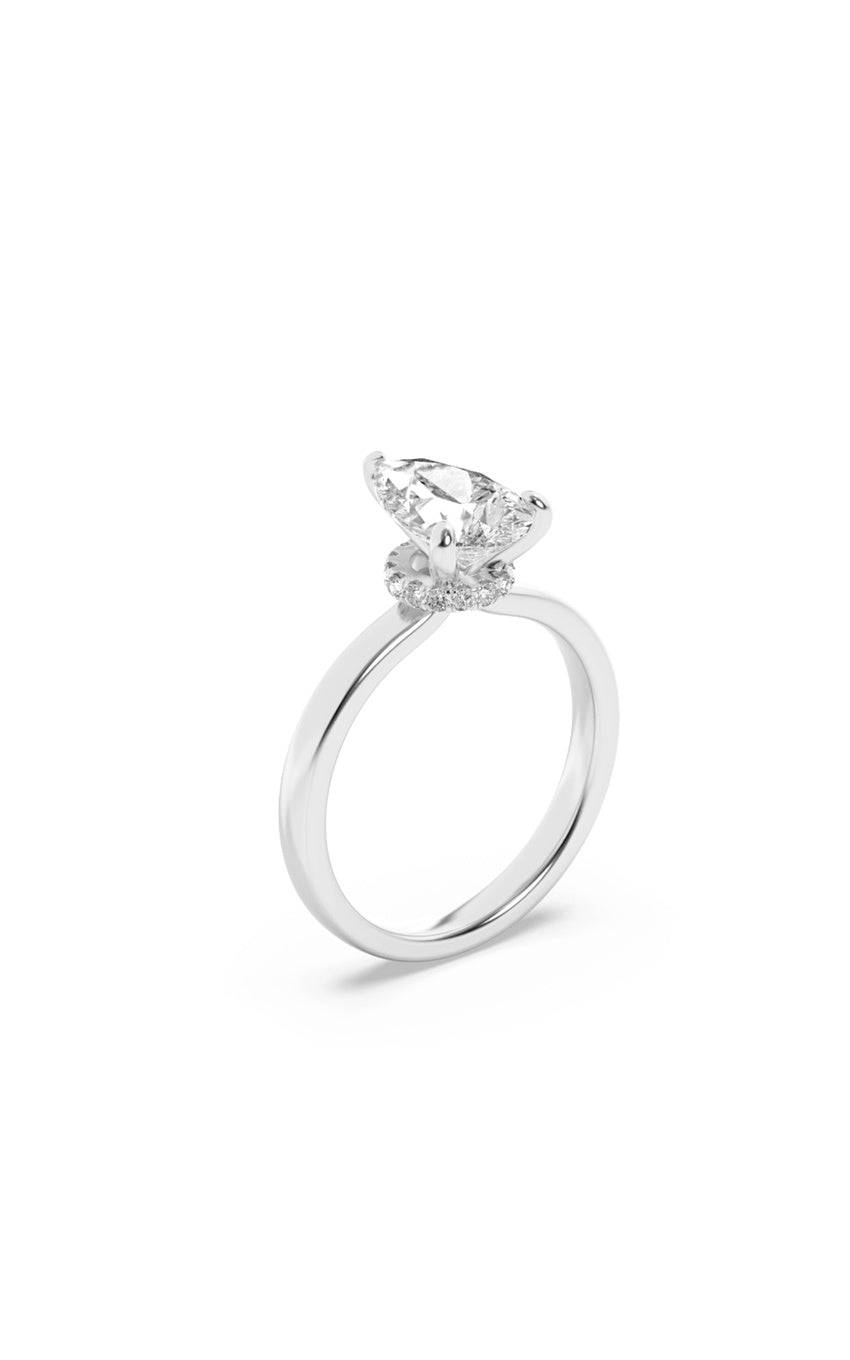 2Cttw Pear Shaped Lab Grown Diamond (F/VS) HiddenHalo Plain Shank Engagement Ring in 14K Gold