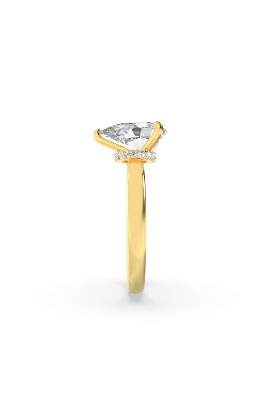 2Cttw Pear Shaped Lab Grown Diamond (F/VS) HiddenHalo Plain Shank Engagement Ring in 14K Gold