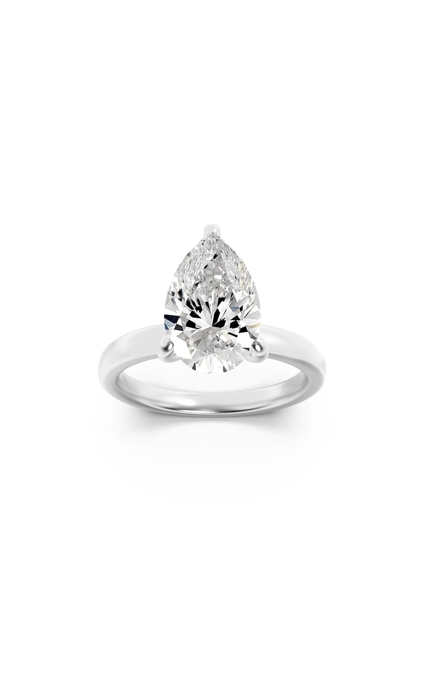 3Cttw Pear Shaped Lab Grown Diamond (F/VS) HiddenHalo Plain Shank Engagement Ring in 14K Gold