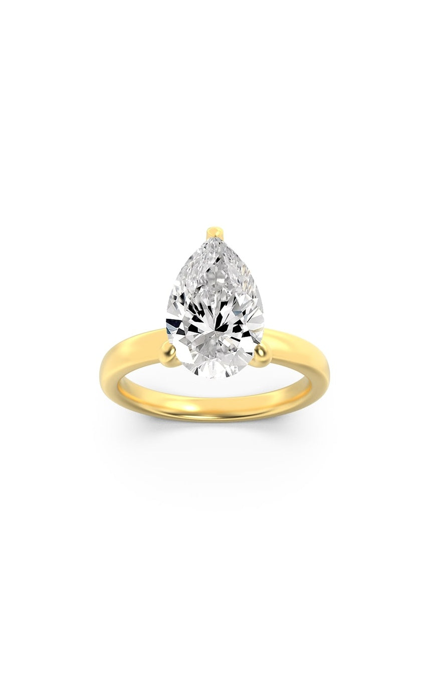 3Cttw Pear Shaped Lab Grown Diamond (F/VS) HiddenHalo Plain Shank Engagement Ring in 14K Gold