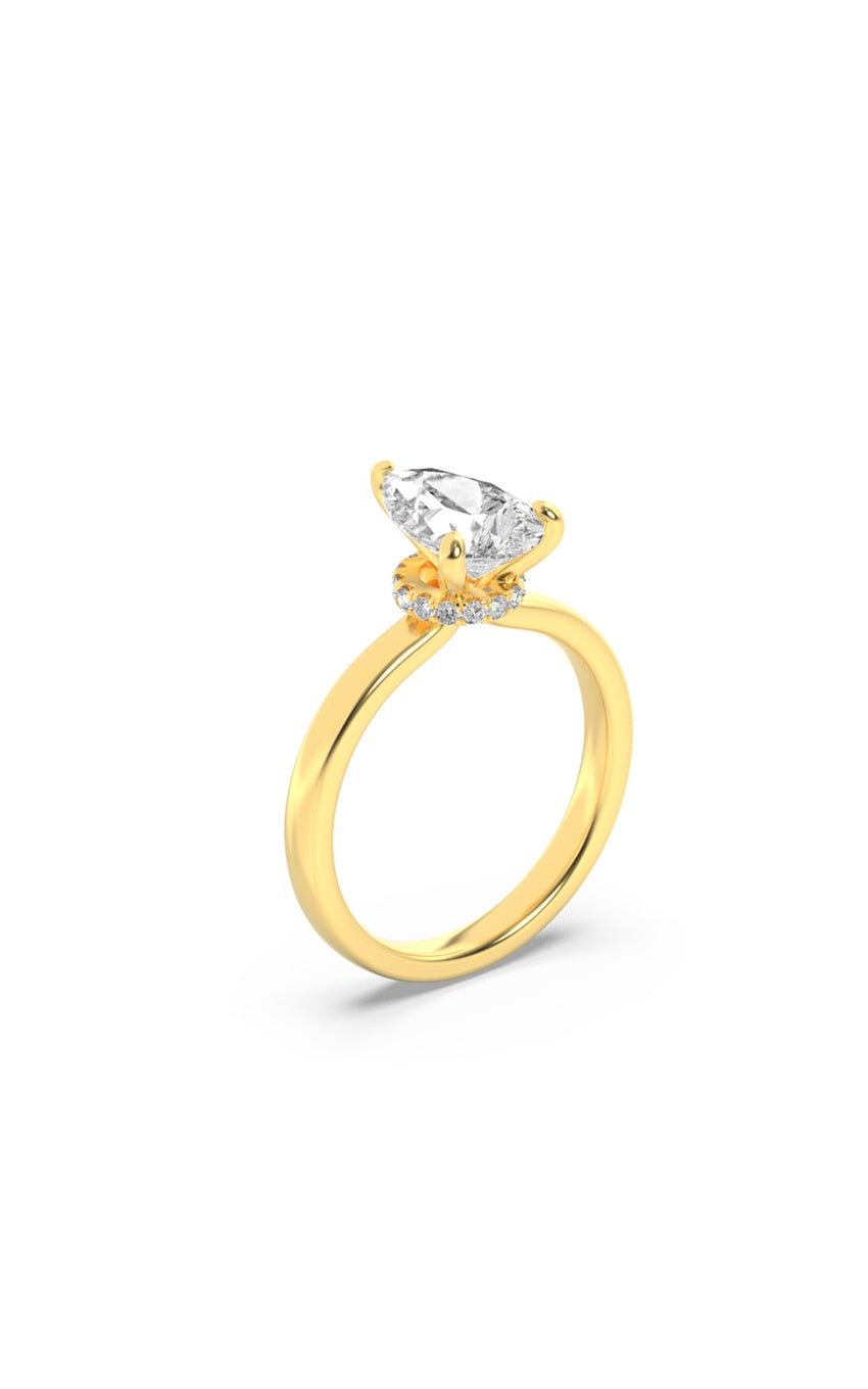 3Cttw Pear Shaped Lab Grown Diamond (F/VS) HiddenHalo Plain Shank Engagement Ring in 14K Gold