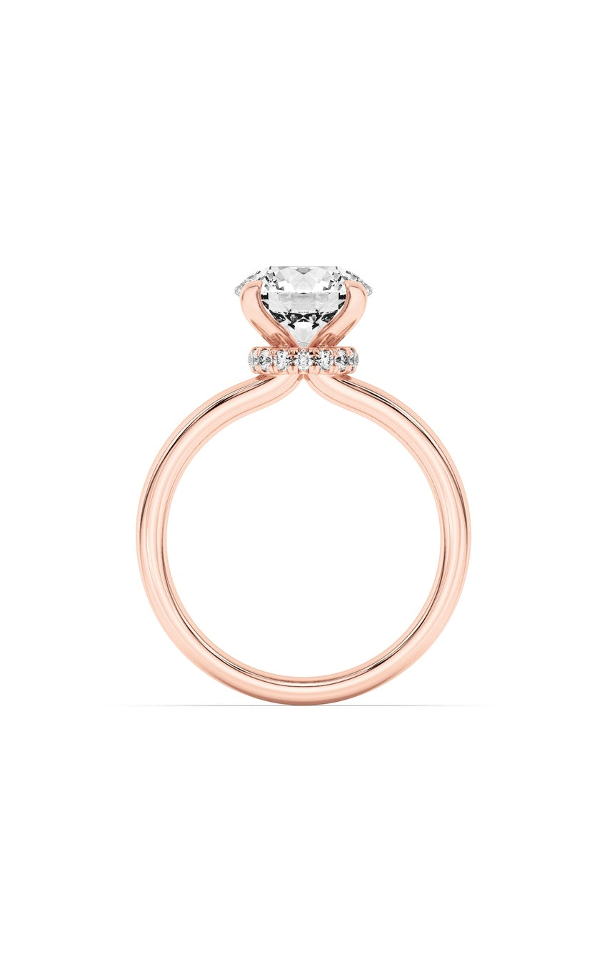 1Cttw Round Shaped Lab Grown Diamond (F/VS) Hidden Halo Plain Shank Engagement Ring in 14K Gold