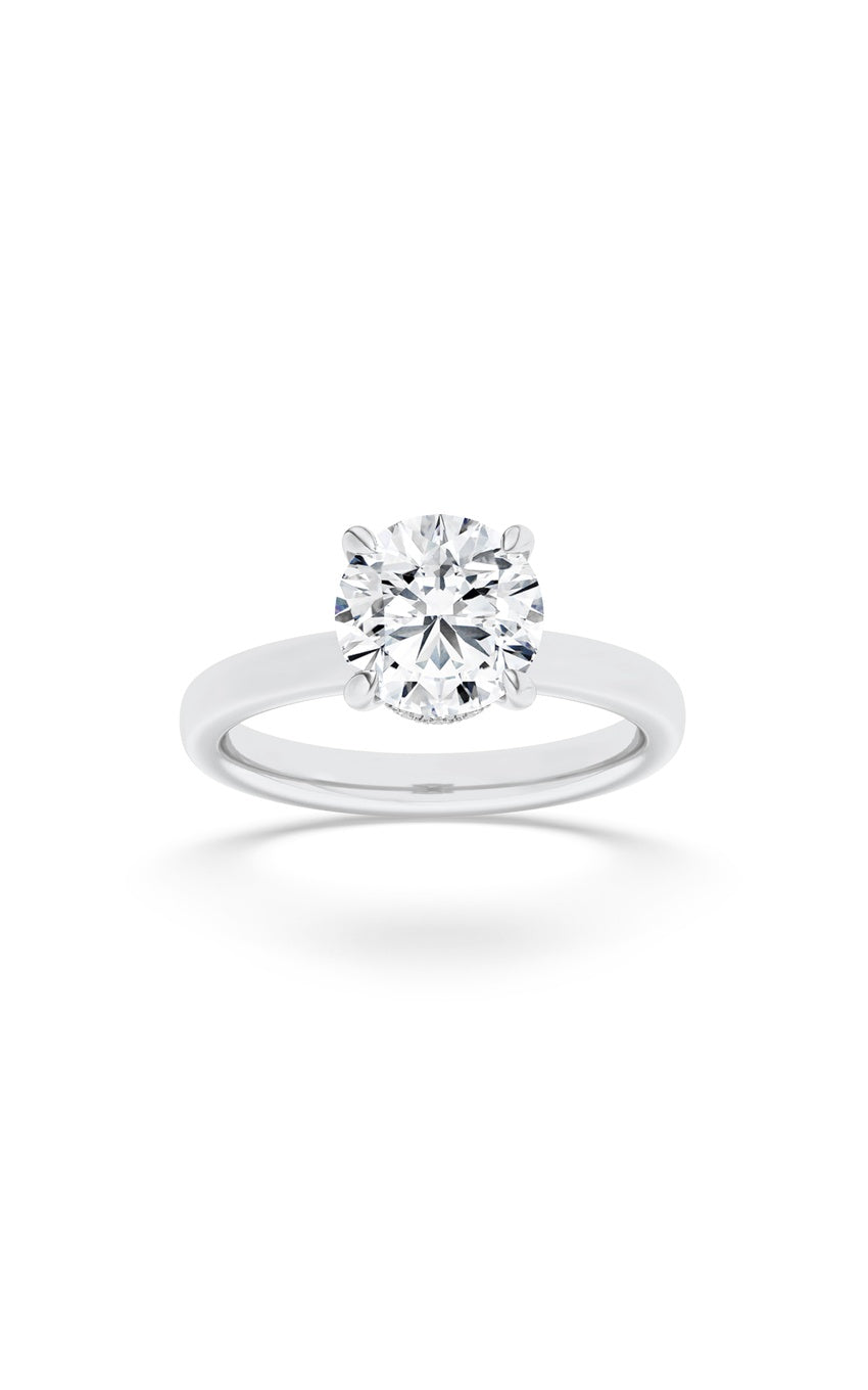 1.5Cttw Round Shaped Lab Grown Diamond (F/VS) Hidden Halo Plain Shank Engagement Ring in 14K Gold