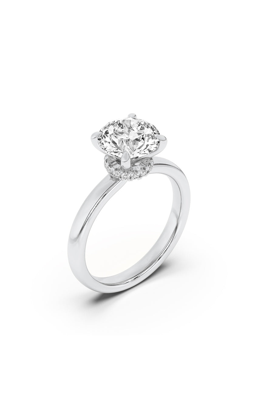 2Cttw Round Shaped Lab Grown Diamond (F/VS) Hidden Halo Plain Shank Engagement Ring in 14K Gold