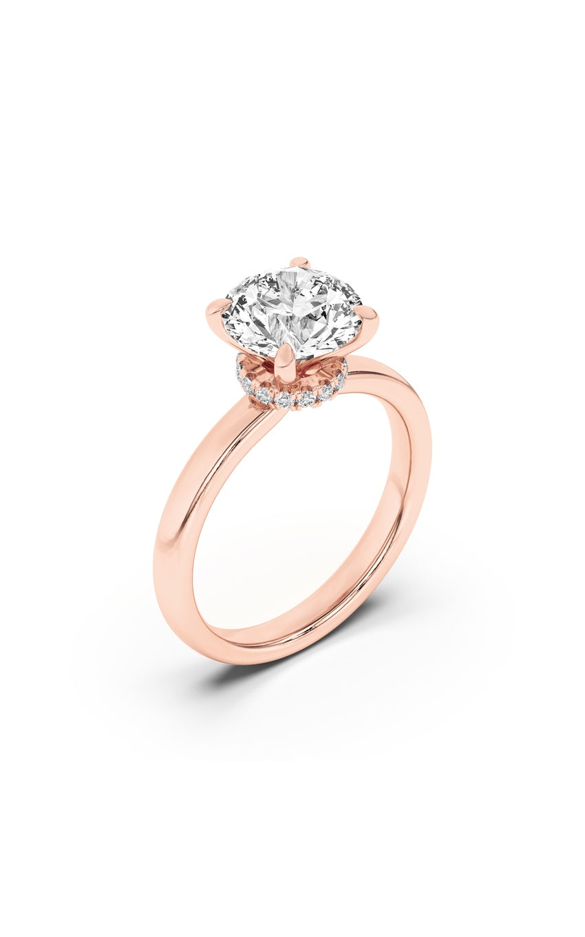 2Cttw Round Shaped Lab Grown Diamond (F/VS) Hidden Halo Plain Shank Engagement Ring in 14K Gold