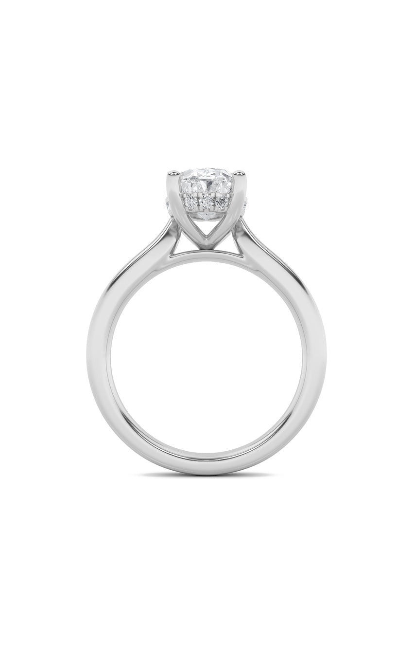 1Cttw Oval Shaped Lab Grown Diamond (F/VS) HiddenHalo Cathedral Shank Engagement Ring in 14K Gold