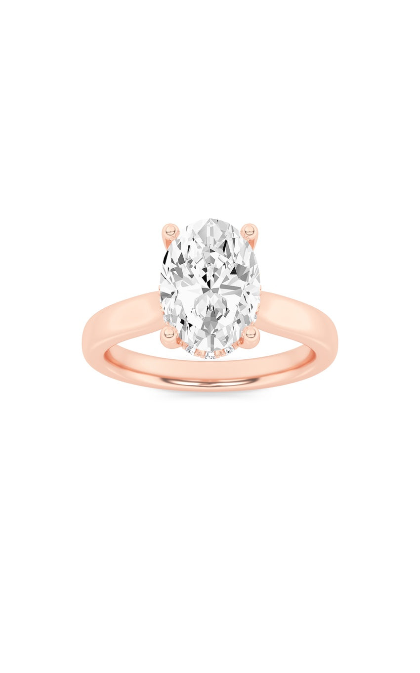 1Cttw Oval Shaped Lab Grown Diamond (F/VS) HiddenHalo Cathedral Shank Engagement Ring in 14K Gold