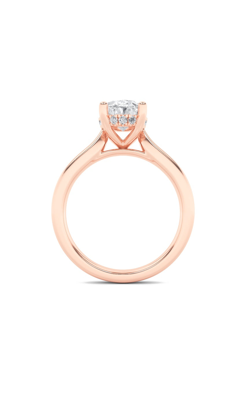 1Cttw Oval Shaped Lab Grown Diamond (F/VS) HiddenHalo Cathedral Shank Engagement Ring in 14K Gold