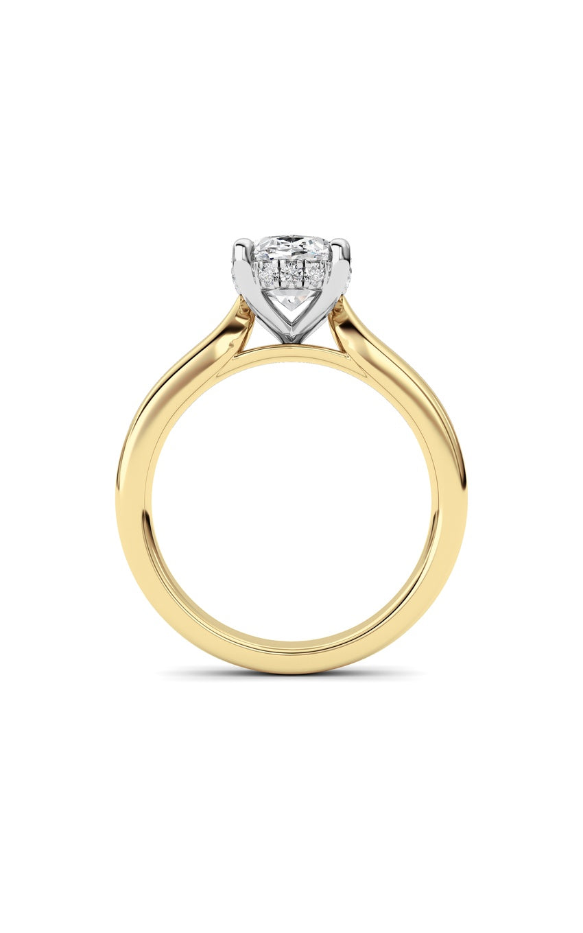 2Cttw Oval Shaped Lab Grown Diamond (F/VS) Hidden Halo Cathedral Shank Engagement Ring in 14K Gold