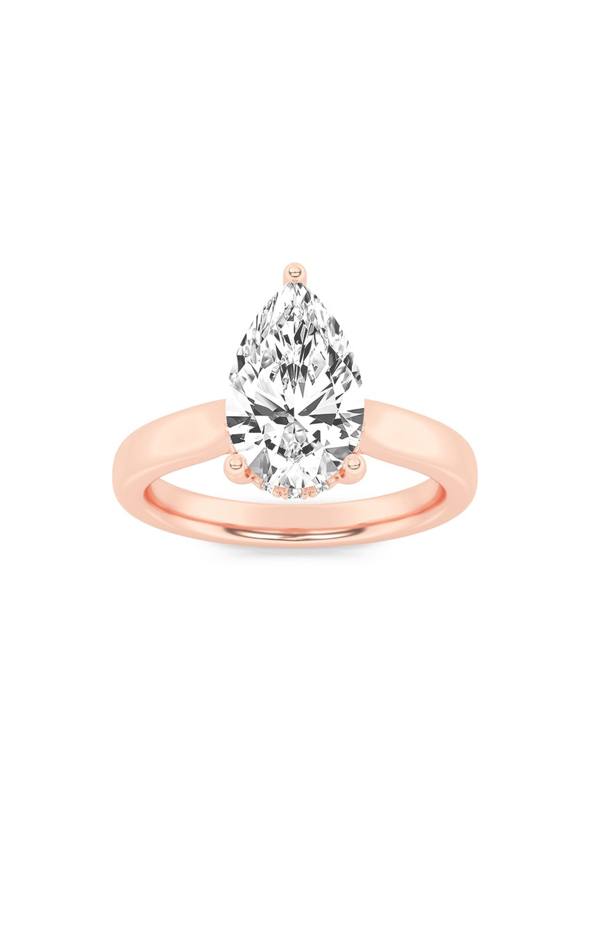 1Cttw Pear Shaped Lab Grown Diamond (F/VS) HiddenHalo Cathedral Shank Engagement Ring in 14K Gold