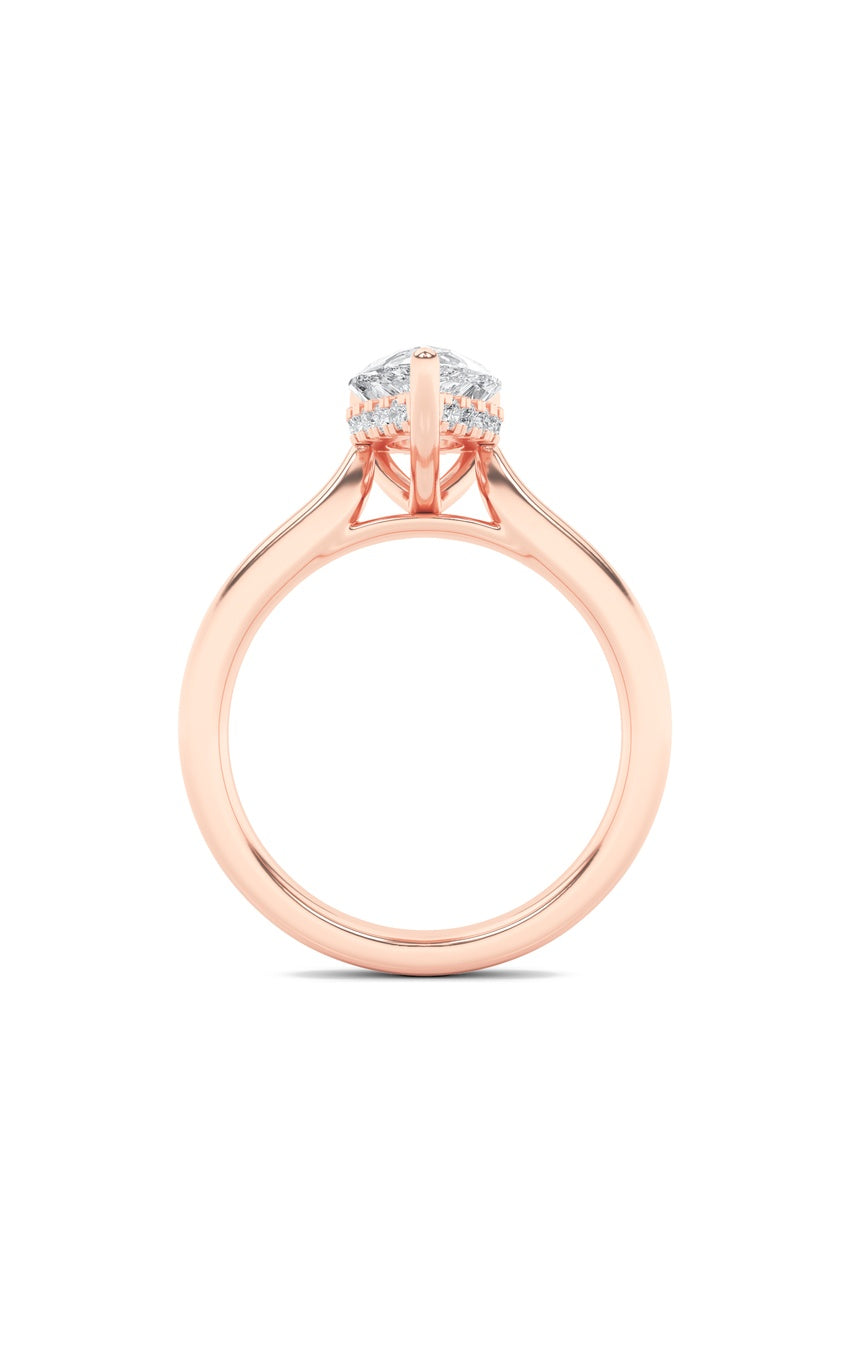 1Cttw Pear Shaped Lab Grown Diamond (F/VS) HiddenHalo Cathedral Shank Engagement Ring in 14K Gold